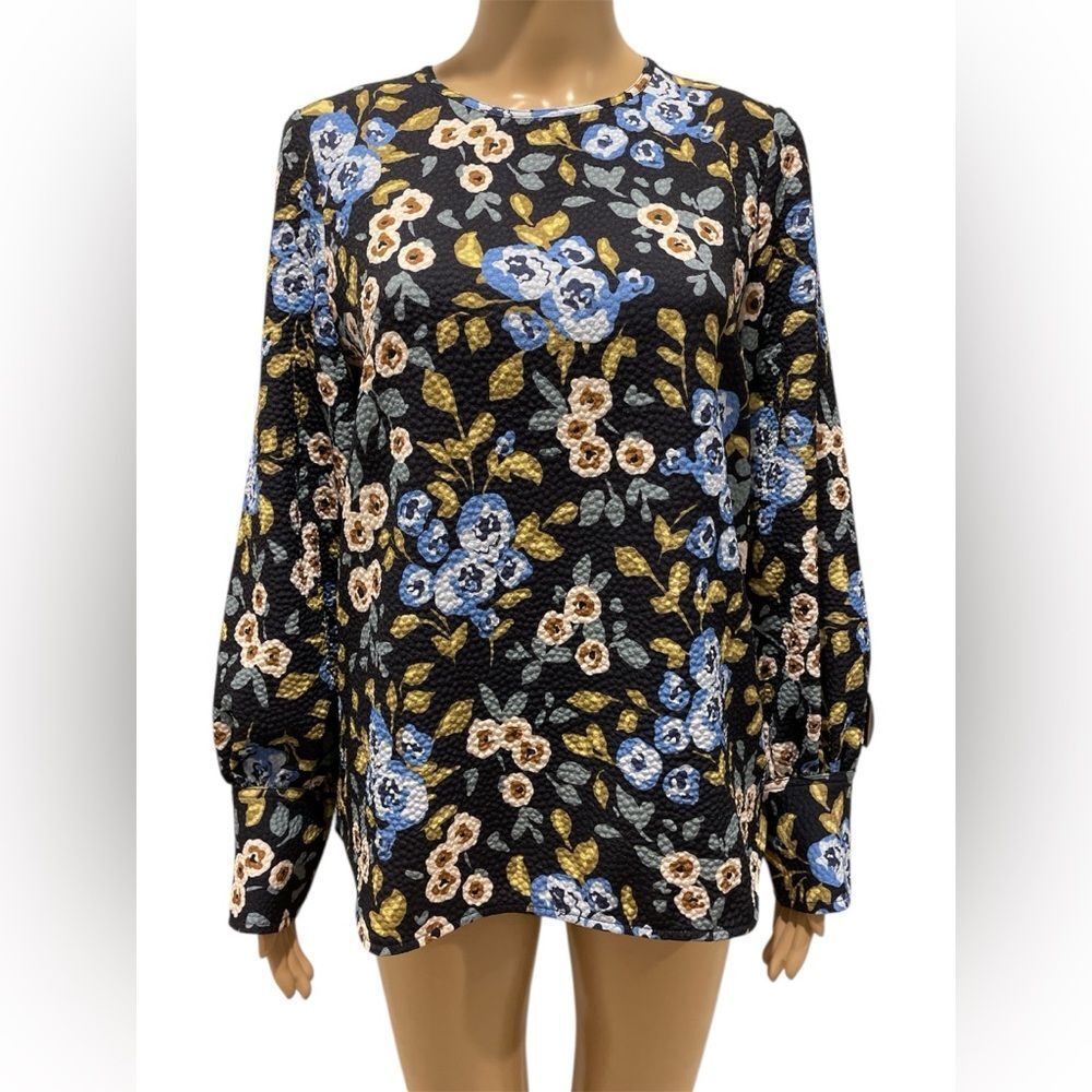 Tyler Boe Floral Long Sleeve Top - Black and Blue size XS